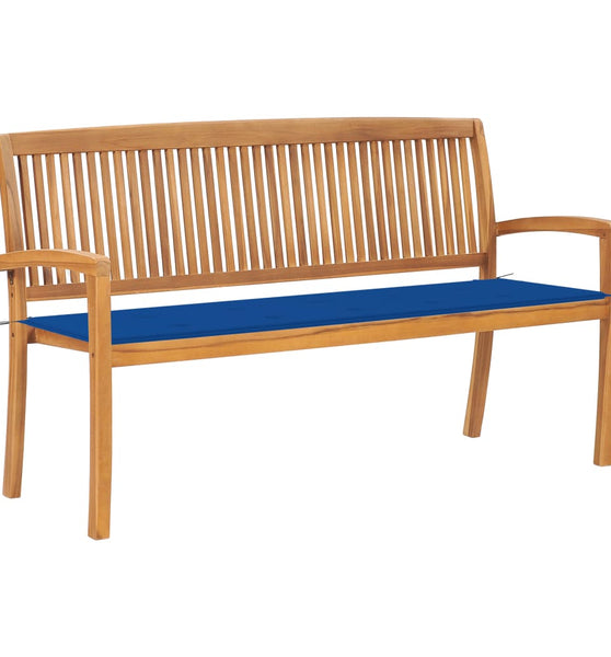 Stapelbare Gartenbank mit Auflage 159 cm Massivholz Teak