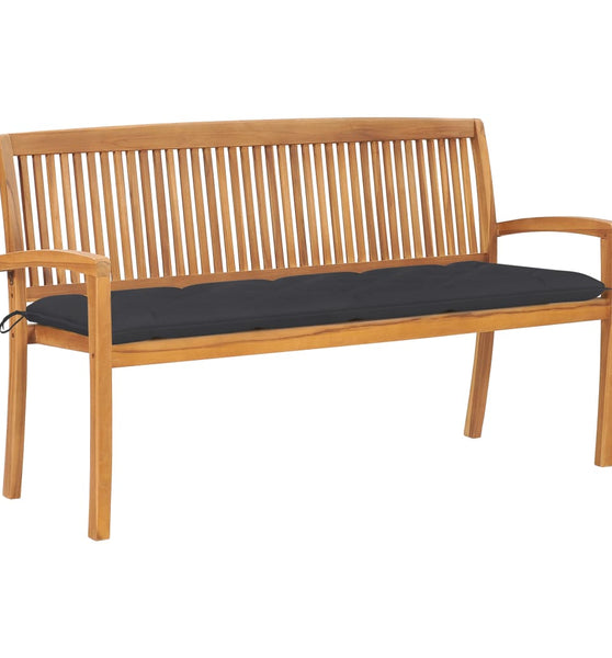 Stapelbare Gartenbank mit Auflage 159 cm Massivholz Teak