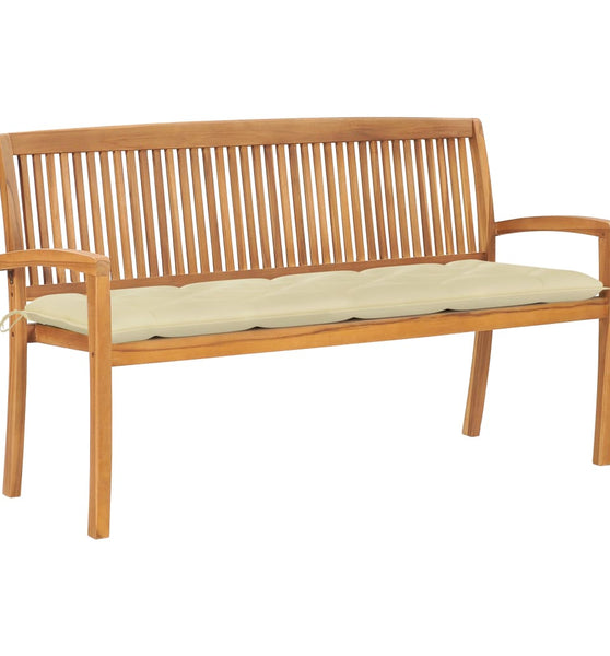 Stapelbare Gartenbank mit Auflage 159 cm Massivholz Teak