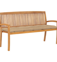 Stapelbare Gartenbank mit Auflage 159 cm Massivholz Teak