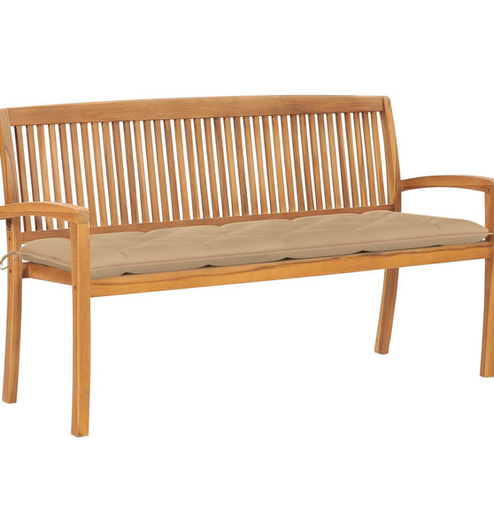 Stapelbare Gartenbank mit Auflage 159 cm Massivholz Teak