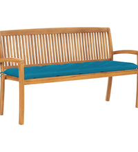 Stapelbare Gartenbank mit Auflage 159 cm Massivholz Teak