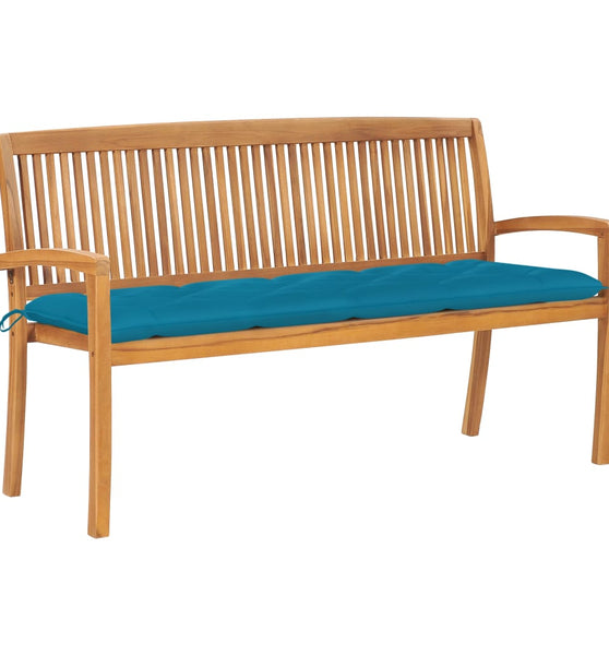 Stapelbare Gartenbank mit Auflage 159 cm Massivholz Teak