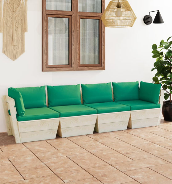 Garten-Palettensofa 4-Sitzer mit Kissen Fichtenholz