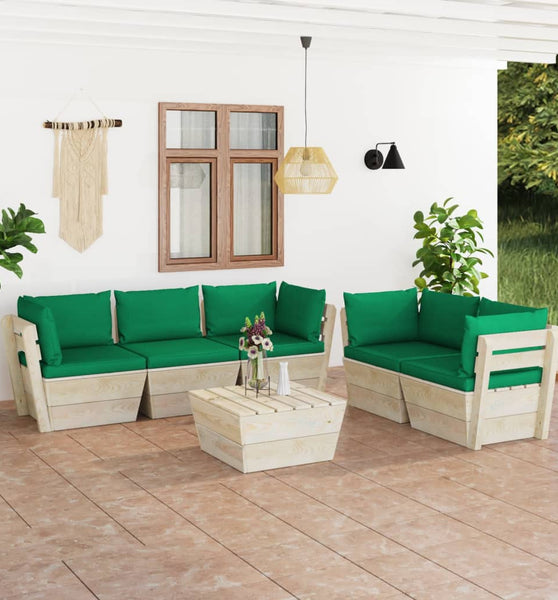 6-tlg. Garten-Sofagarnitur aus Paletten mit Kissen Fichtenholz