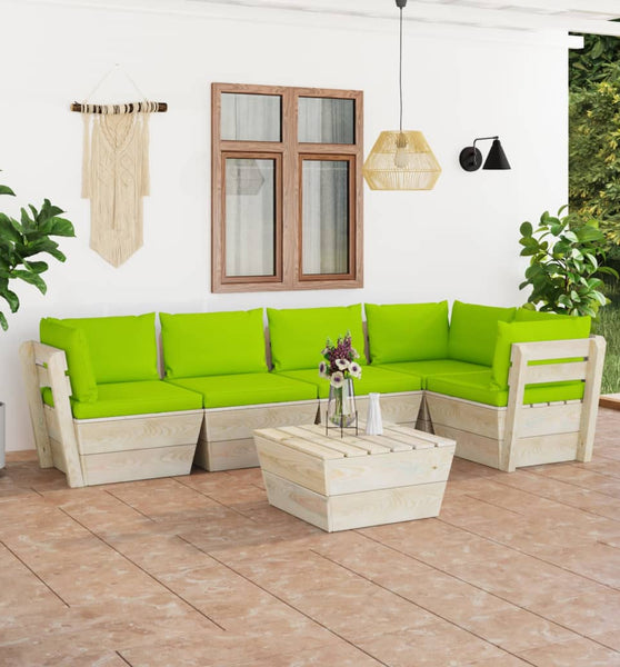 6-tlg. Garten-Sofagarnitur aus Paletten mit Kissen Fichtenholz