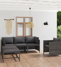 6-tlg. Garten-Lounge-Set mit Kissen Poly Rattan Grau