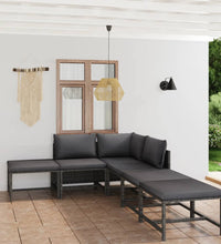 6-tlg. Garten-Lounge-Set mit Kissen Poly Rattan Grau