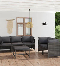 6-tlg. Garten-Lounge-Set mit Kissen Poly Rattan Grau