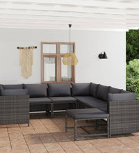 9-tlg. Garten-Lounge-Set mit Kissen Poly Rattan Grau