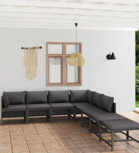 8-tlg. Garten-Lounge-Set mit Kissen Poly Rattan Grau