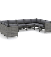 9-tlg. Garten-Lounge-Set mit Kissen Poly Rattan Grau