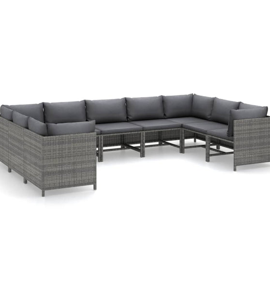 9-tlg. Garten-Lounge-Set mit Kissen Poly Rattan Grau