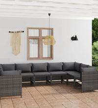 9-tlg. Garten-Lounge-Set mit Kissen Poly Rattan Grau