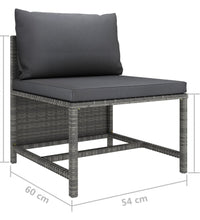 8-tlg. Garten-Lounge-Set mit Kissen Poly Rattan Grau