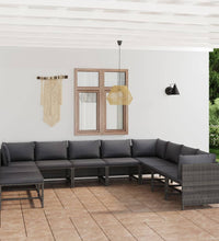 11-tlg. Garten-Lounge-Set mit Kissen Poly Rattan Grau