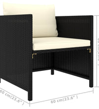 5-tlg. Garten-Lounge-Set mit Kissen Poly Rattan Schwarz