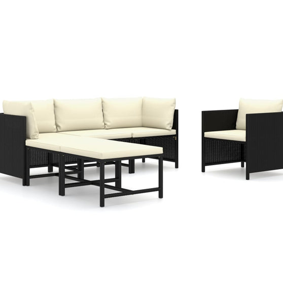 6-tlg. Garten-Lounge-Set mit Kissen Poly Rattan Schwarz