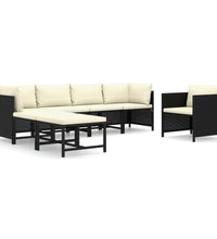 7-tlg. Garten-Lounge-Set mit Kissen Poly Rattan Schwarz