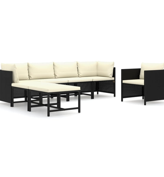 7-tlg. Garten-Lounge-Set mit Kissen Poly Rattan Schwarz