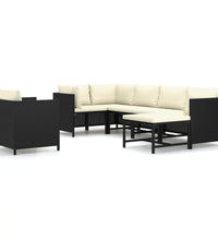 7-tlg. Garten-Lounge-Set mit Kissen Poly Rattan Schwarz