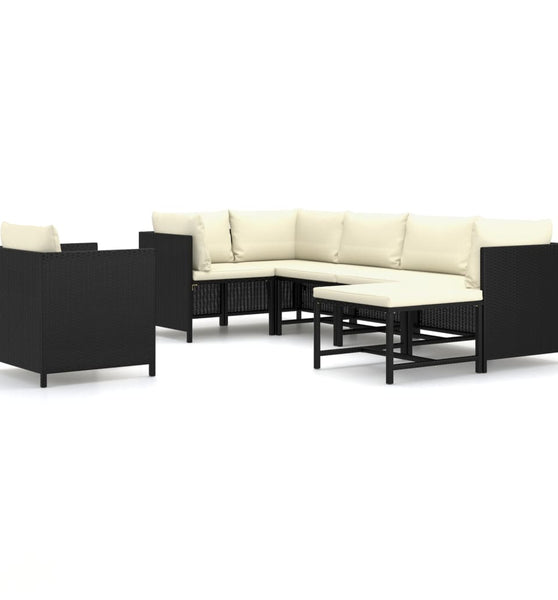 7-tlg. Garten-Lounge-Set mit Kissen Poly Rattan Schwarz