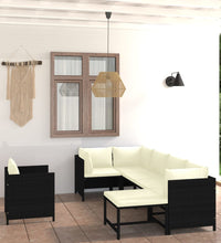 7-tlg. Garten-Lounge-Set mit Kissen Poly Rattan Schwarz