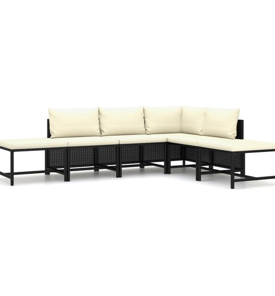 6-tlg. Garten-Lounge-Set mit Kissen Poly Rattan Schwarz