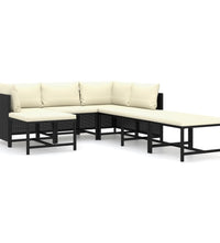 7-tlg. Garten-Lounge-Set mit Kissen Poly Rattan Schwarz