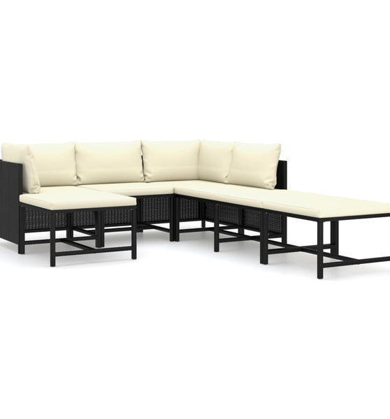 7-tlg. Garten-Lounge-Set mit Kissen Poly Rattan Schwarz