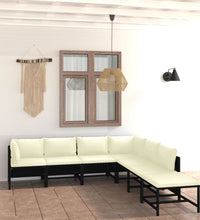 7-tlg. Garten-Lounge-Set mit Kissen Poly Rattan Schwarz