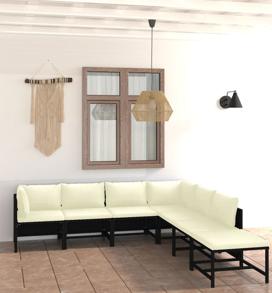 7-tlg. Garten-Lounge-Set mit Kissen Poly Rattan Schwarz