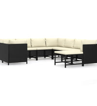 9-tlg. Garten-Lounge-Set mit Kissen Poly Rattan Schwarz