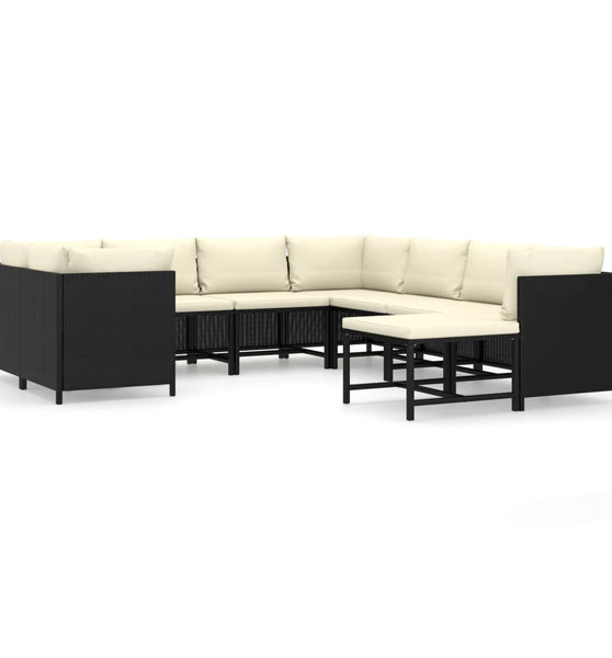 9-tlg. Garten-Lounge-Set mit Kissen Poly Rattan Schwarz