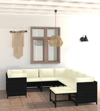 9-tlg. Garten-Lounge-Set mit Kissen Poly Rattan Schwarz