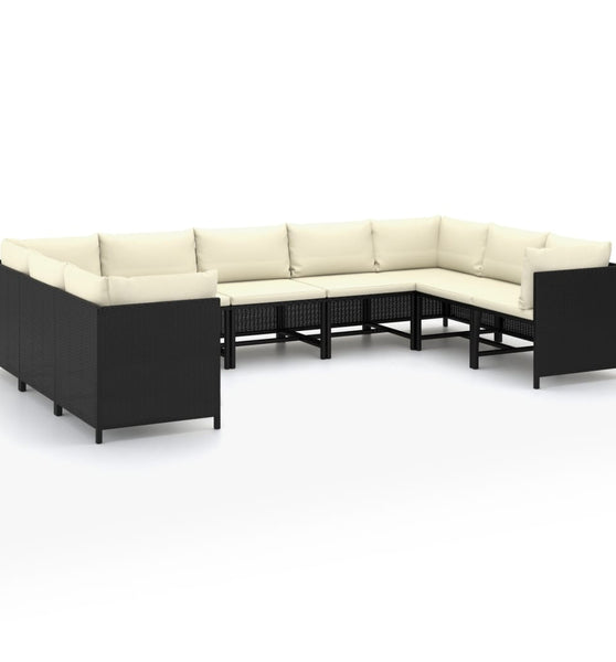 9-tlg. Garten-Lounge-Set mit Kissen Poly Rattan Schwarz