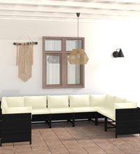 9-tlg. Garten-Lounge-Set mit Kissen Poly Rattan Schwarz