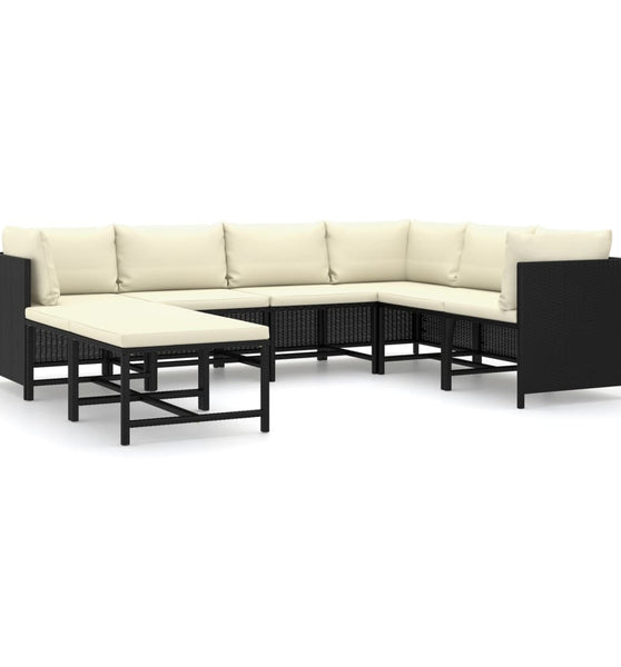 8-tlg. Garten-Lounge-Set mit Kissen Poly Rattan Schwarz