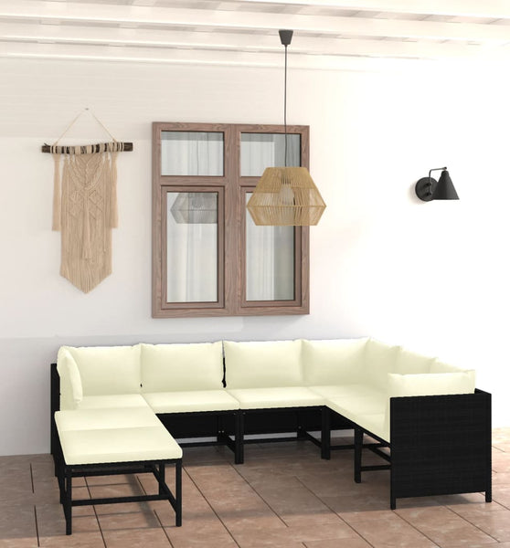 8-tlg. Garten-Lounge-Set mit Kissen Poly Rattan Schwarz