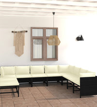 9-tlg. Garten-Lounge-Set mit Kissen Poly Rattan Schwarz