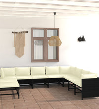 11-tlg. Garten-Lounge-Set mit Kissen Poly Rattan Schwarz