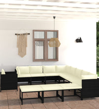 12-tlg. Garten-Lounge-Set mit Kissen Poly Rattan Schwarz