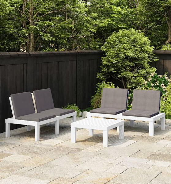 3-tlg. Garten-Lounge-Set mit Kissen Kunststoff Weiß