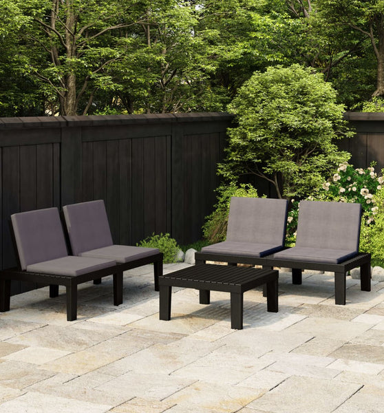 3-tlg. Garten-Lounge-Set mit Kissen Kunststoff Grau