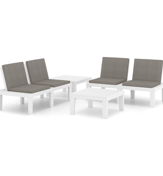 4-tlg. Garten-Lounge-Set mit Auflagen Kunststoff Weiß