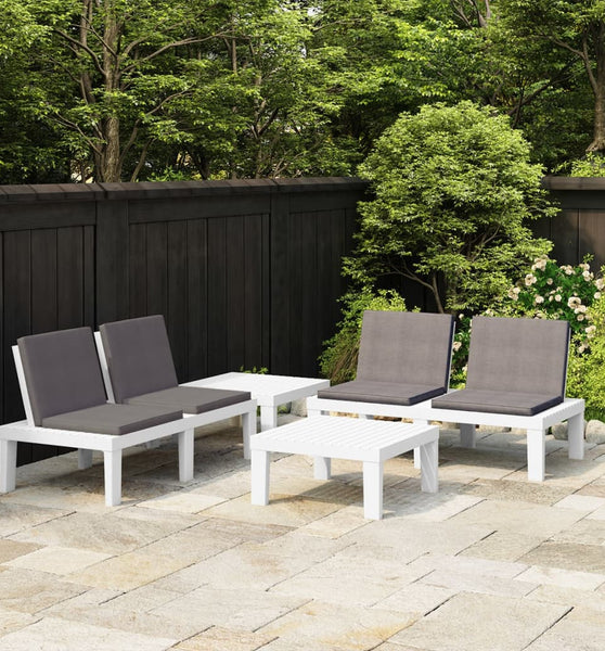 4-tlg. Garten-Lounge-Set mit Auflagen Kunststoff Weiß