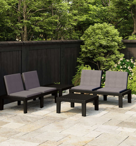 4-tlg. Garten-Lounge-Set mit Auflagen Kunststoff Grau