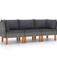 3-Sitzer-Gartensofa mit Kissen Grau Poly Rattan