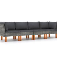 4-Sitzer-Gartensofa mit Kissen Grau Poly Rattan