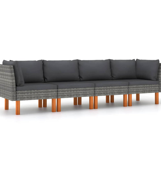 4-Sitzer-Gartensofa mit Kissen Grau Poly Rattan